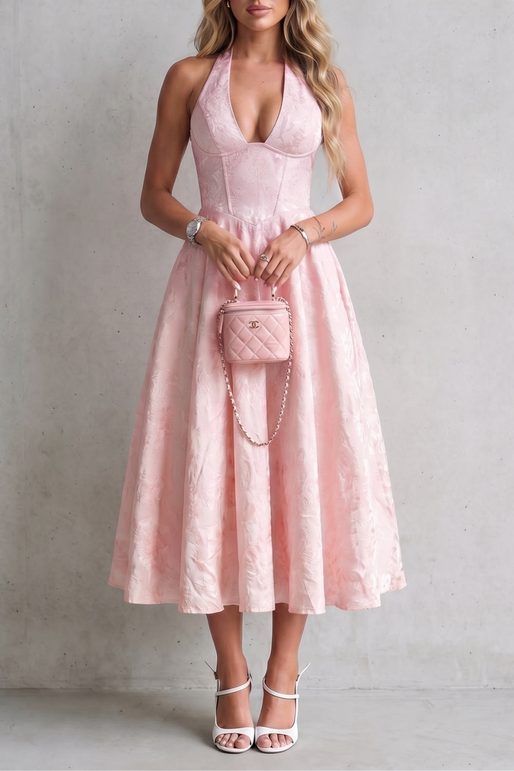 Halter Floral Elegance Midi Dress