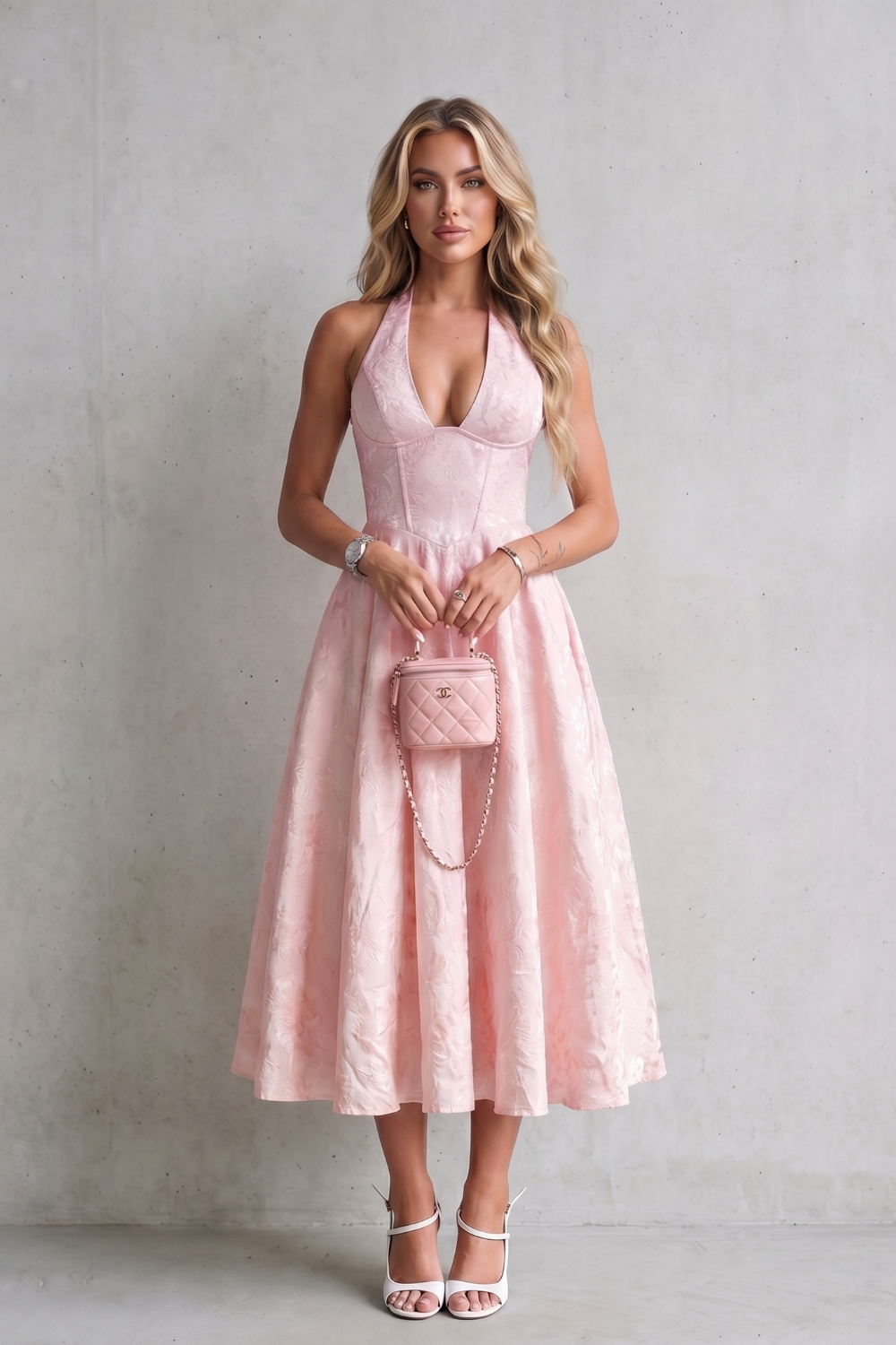 Halter Floral Elegance Midi Dress