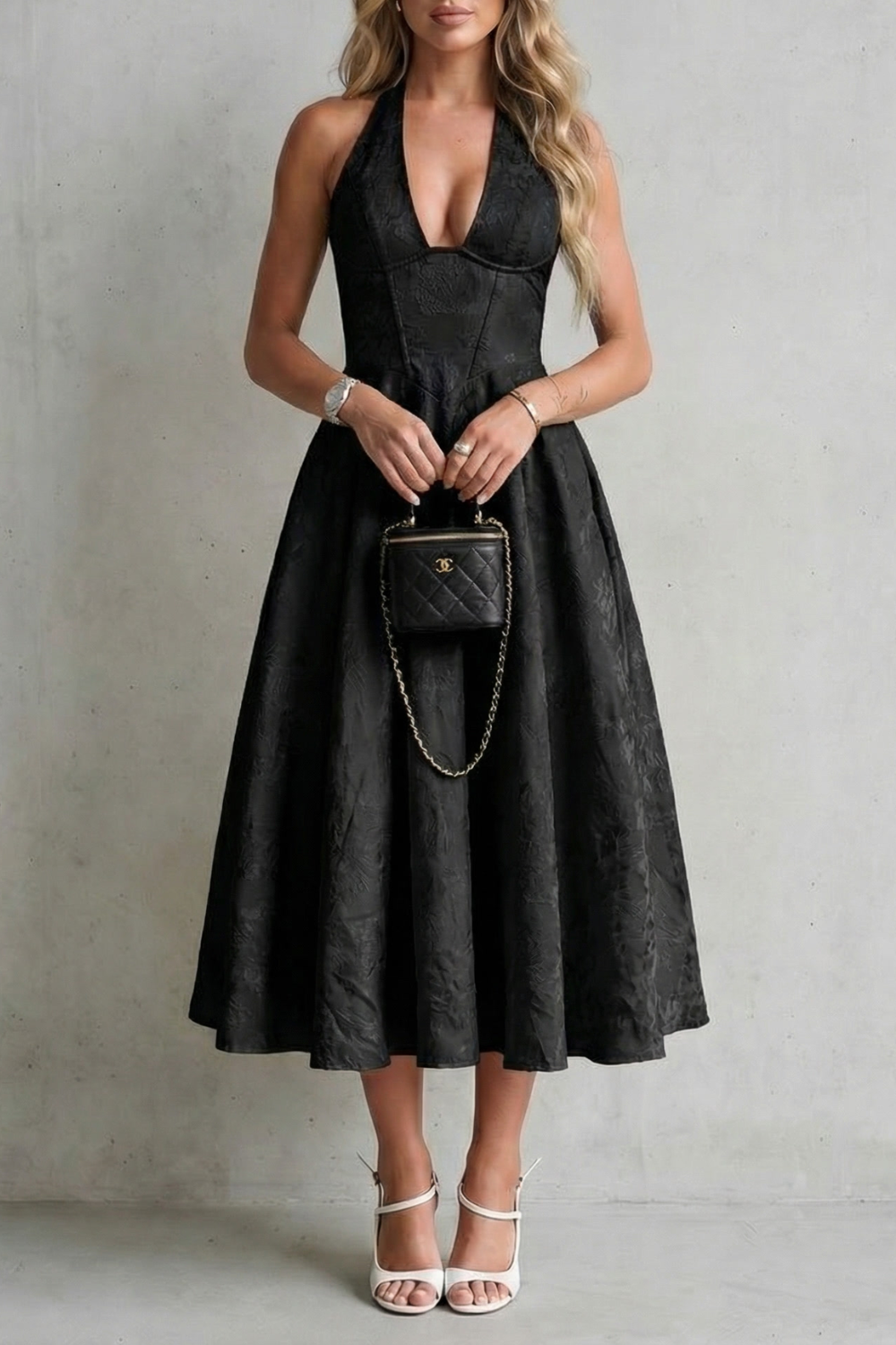 Halter Floral Elegance Midi Dress