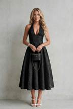 Halter Floral Elegance Midi Dress