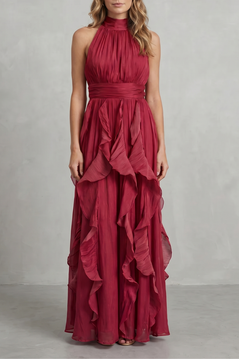 Ruffled Chiffon Elegance Maxi Dress