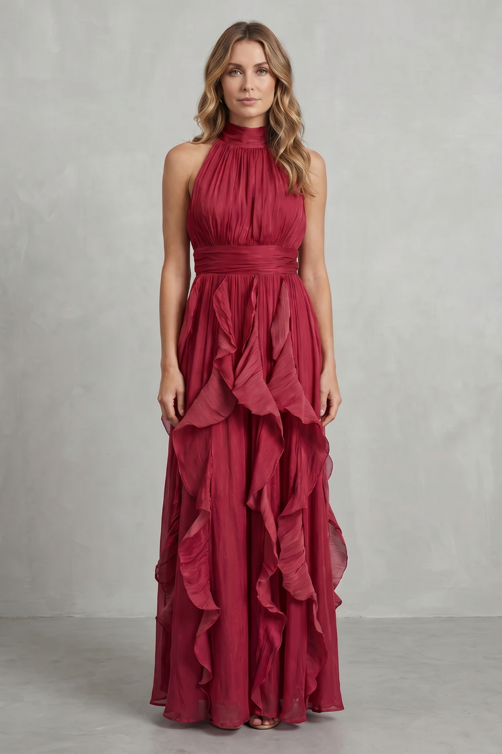 Ruffled Chiffon Elegance Maxi Dress