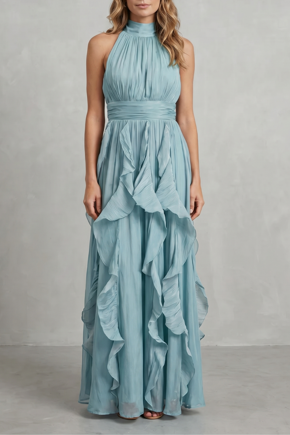 Ruffled Chiffon Elegance Maxi Dress