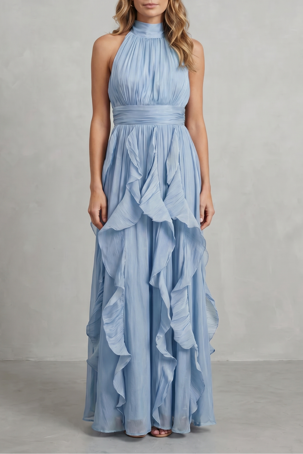 Ruffled Chiffon Elegance Maxi Dress