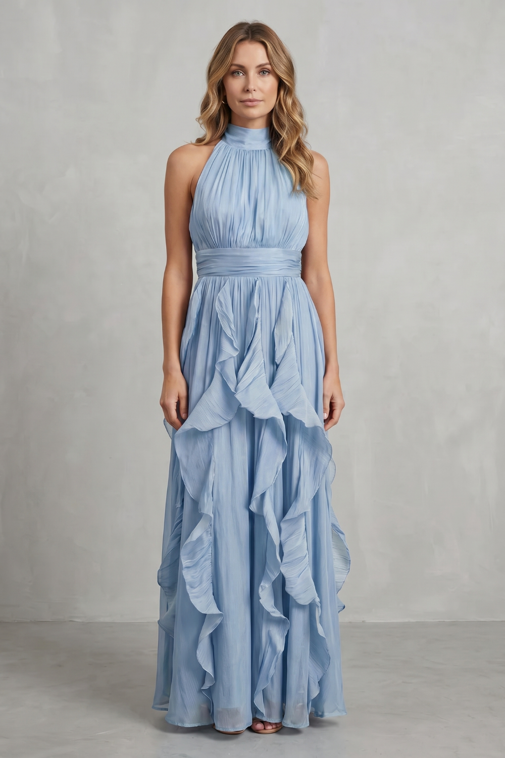 Ruffled Chiffon Elegance Maxi Dress