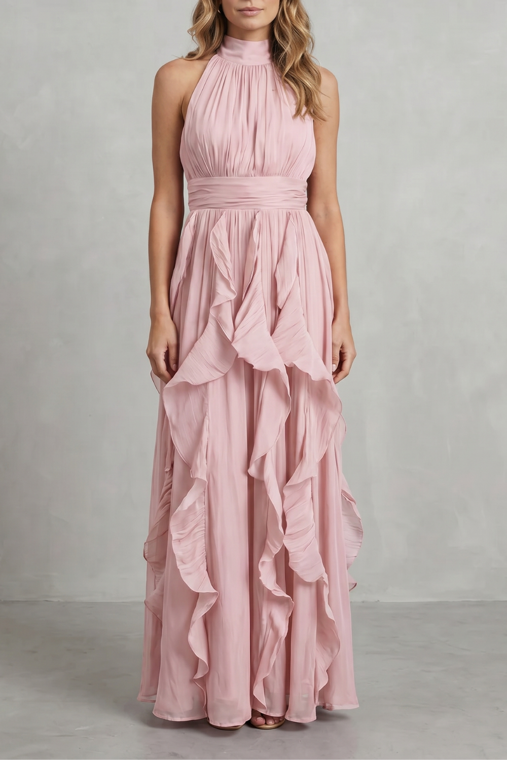 Ruffled Chiffon Elegance Maxi Dress