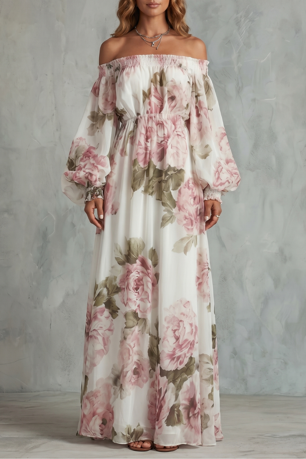 Romantic Floral Off-shoulder Maxi Dress