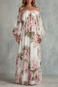 Romantic Floral Off-shoulder Maxi Dress