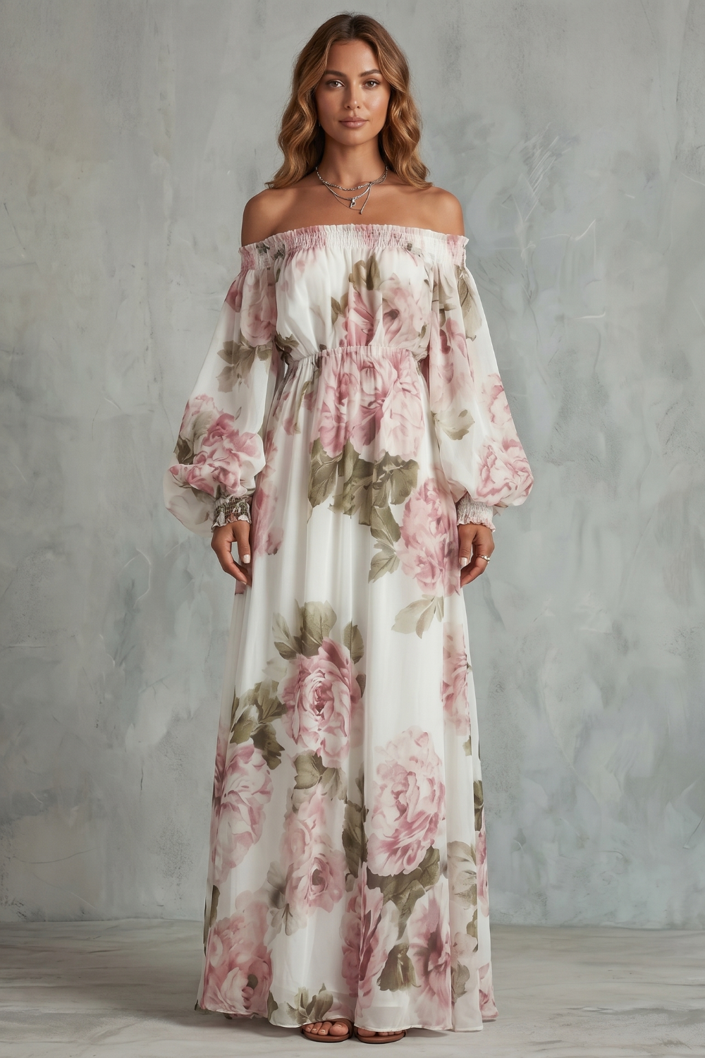 Romantic Floral Off-shoulder Maxi Dress