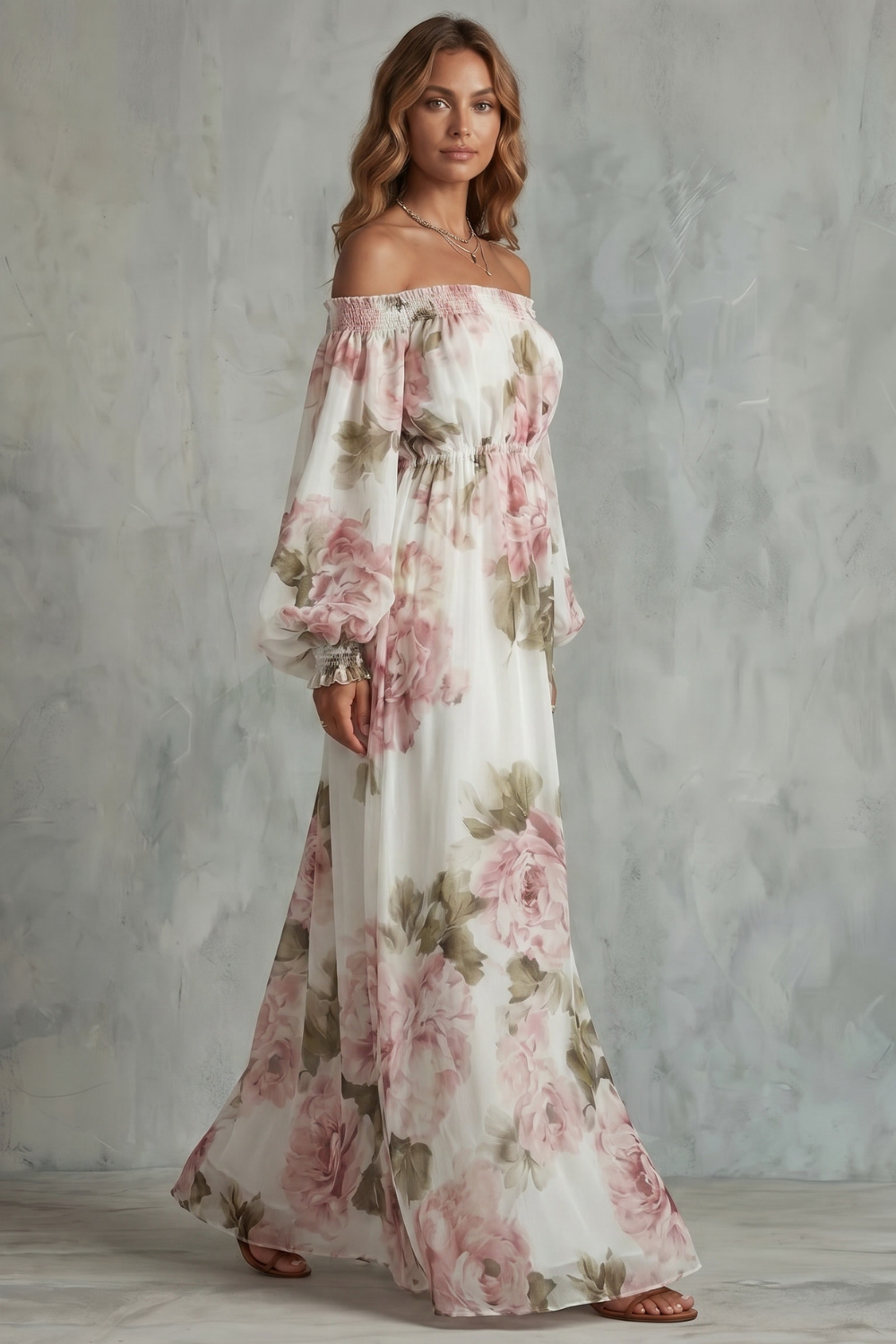 Romantic Floral Off-shoulder Maxi Dress