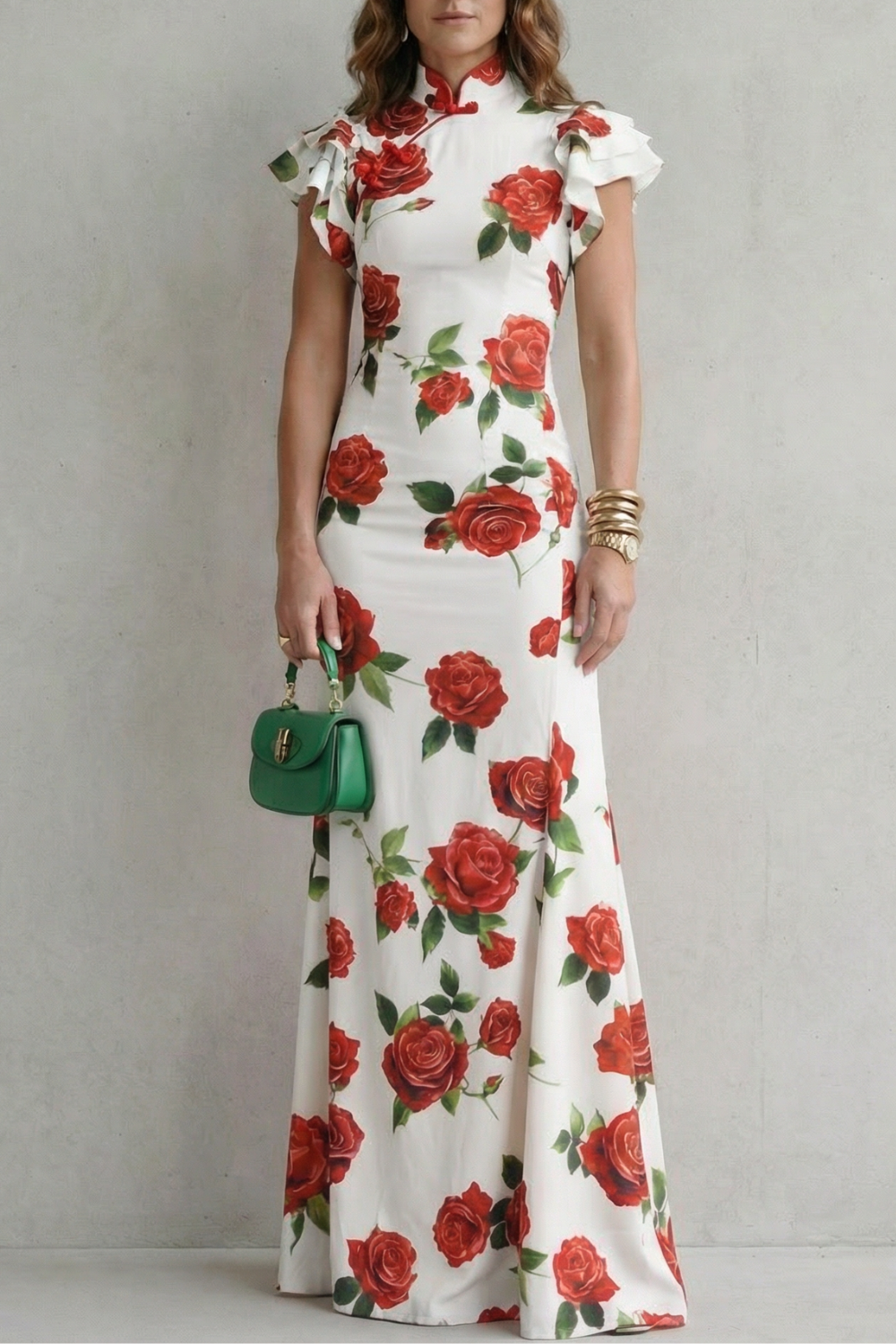 Romantic Rose Print Maxi Dress
