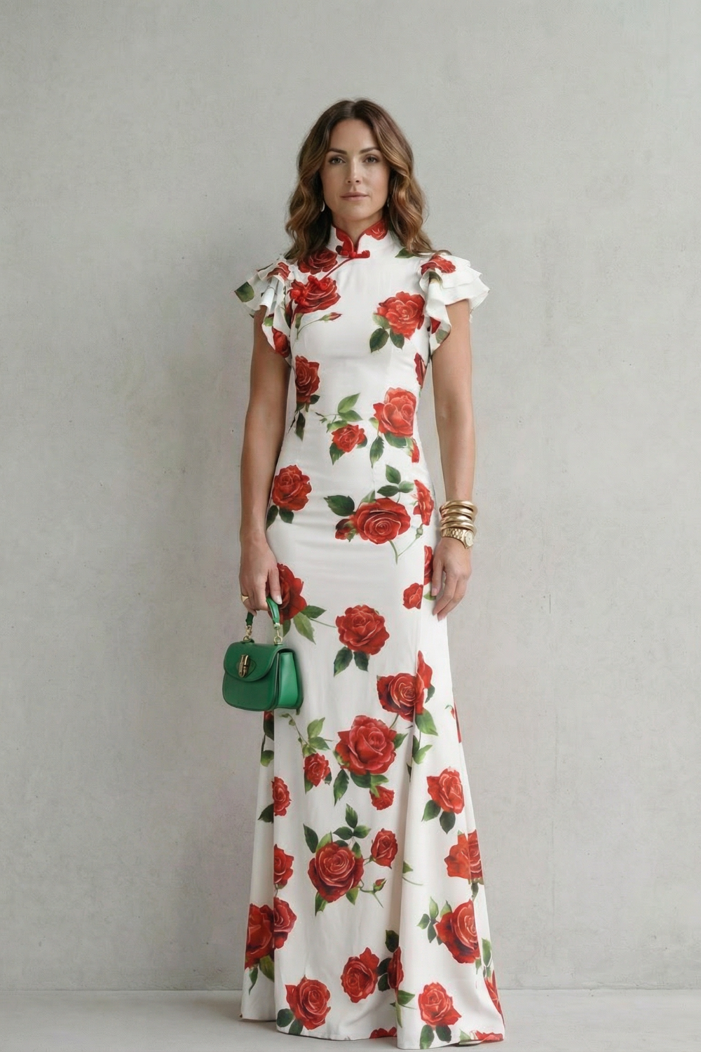 Romantic Rose Print Maxi Dress