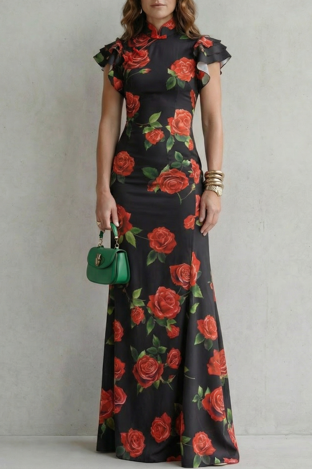 Romantic Rose Print Maxi Dress