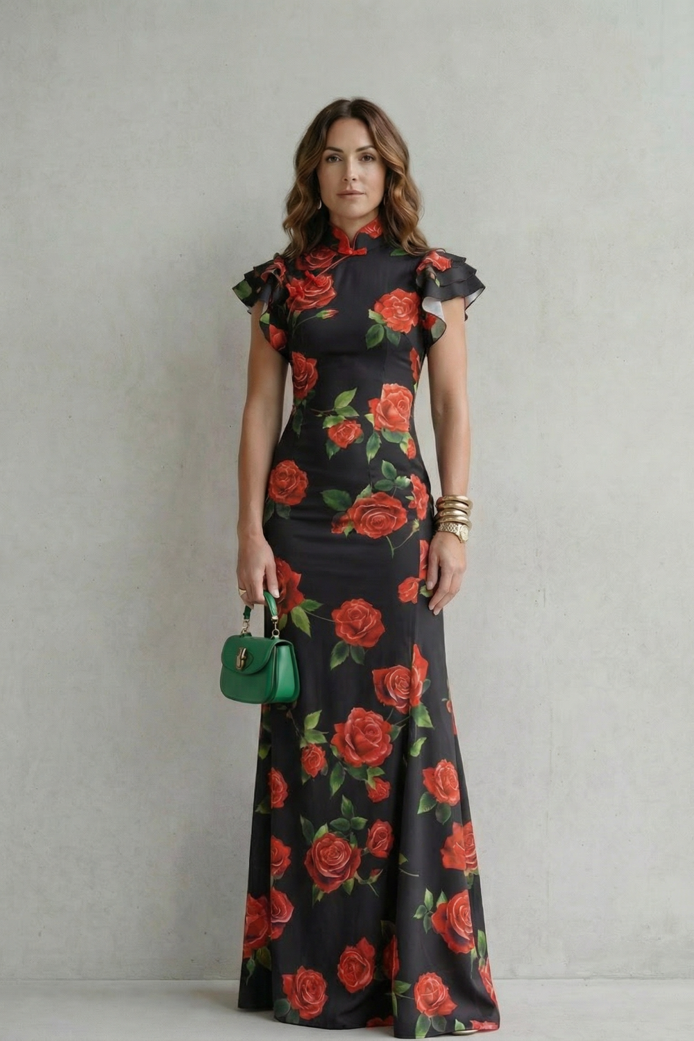 Romantic Rose Print Maxi Dress