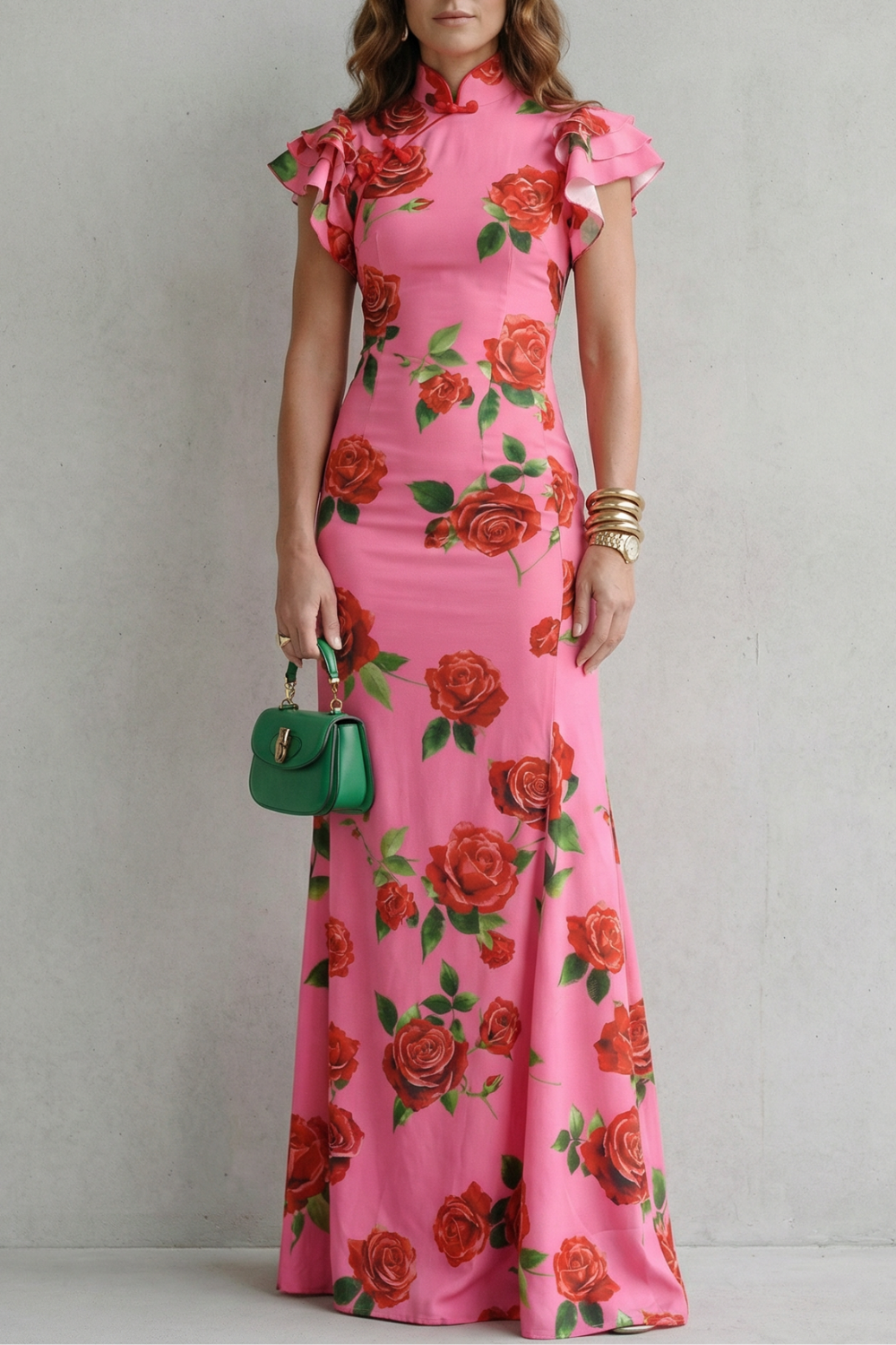 Romantic Rose Print Maxi Dress
