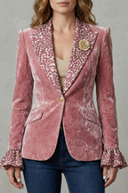 Printed Lapel Statement Velvet Blazer