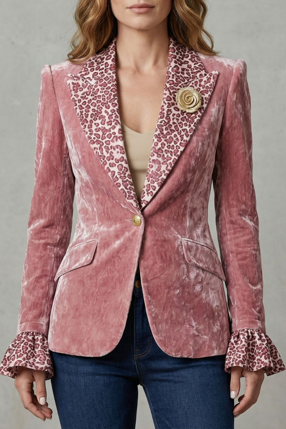 Printed Lapel Statement Velvet Blazer