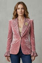 Printed Lapel Statement Velvet Blazer