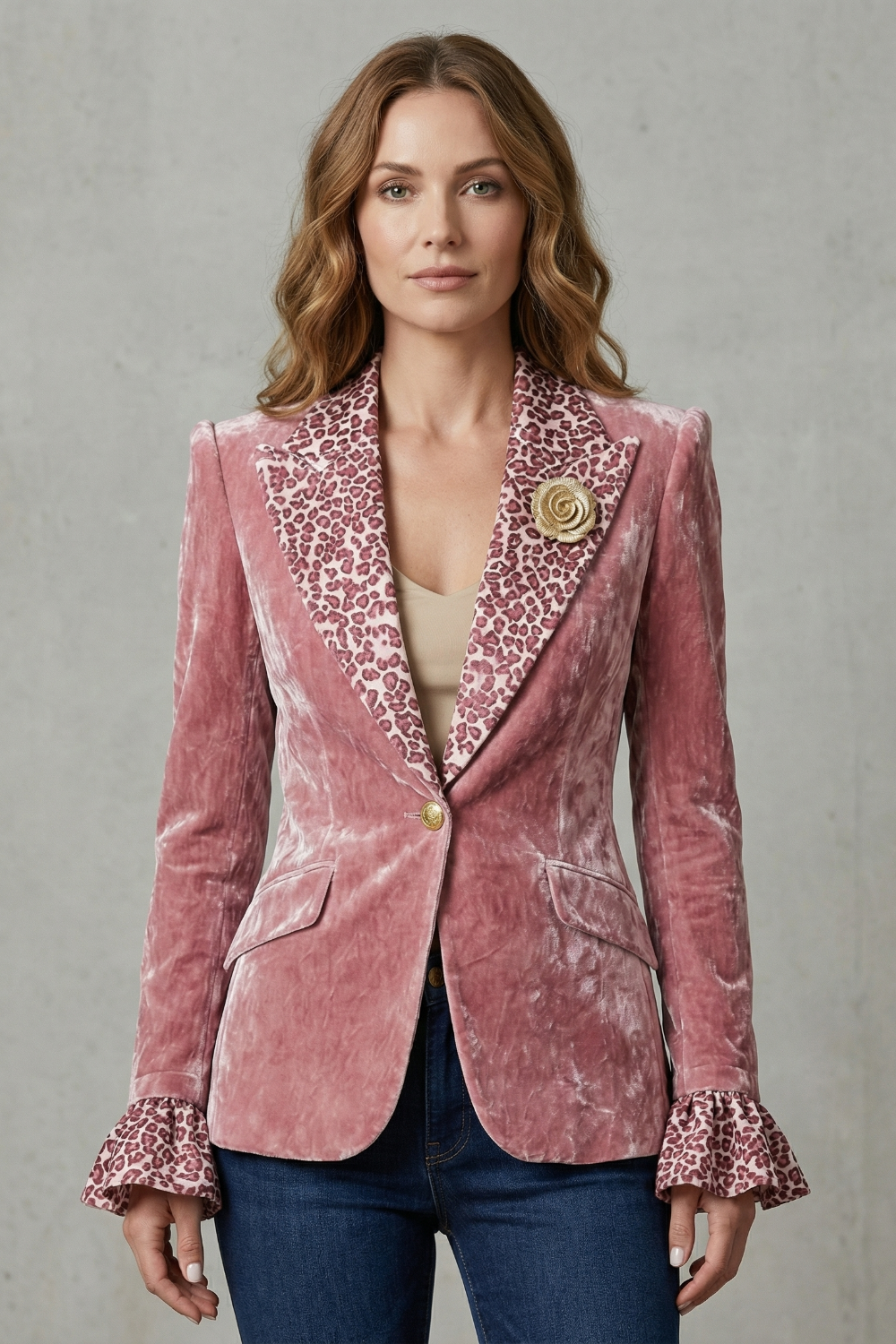 Printed Lapel Statement Velvet Blazer