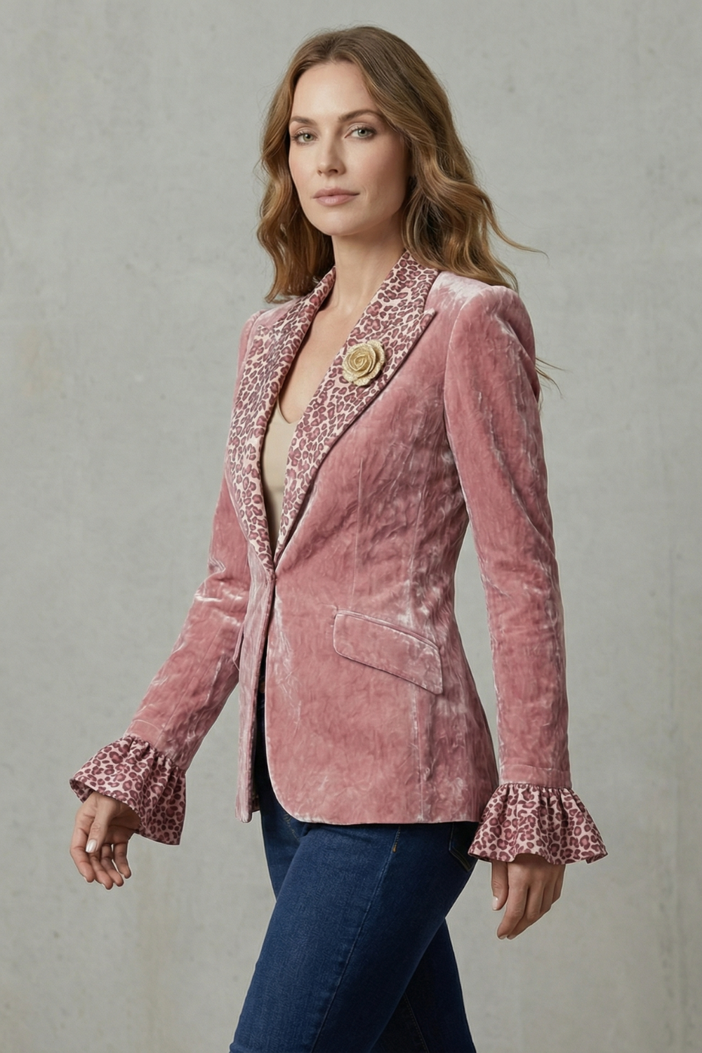 Printed Lapel Statement Velvet Blazer