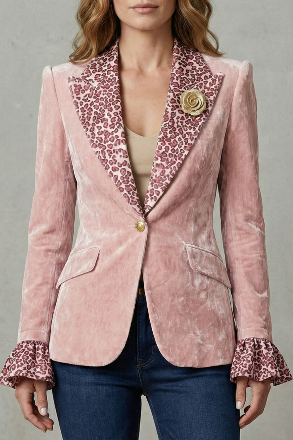 Printed Lapel Statement Velvet Blazer