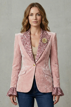 Printed Lapel Statement Velvet Blazer