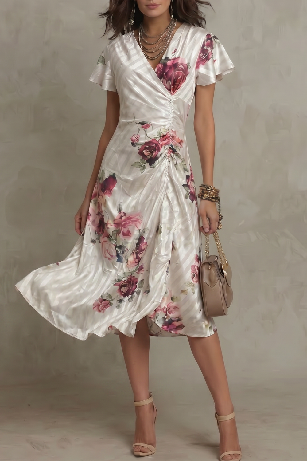 Vintage Satin Romance Midi Dress