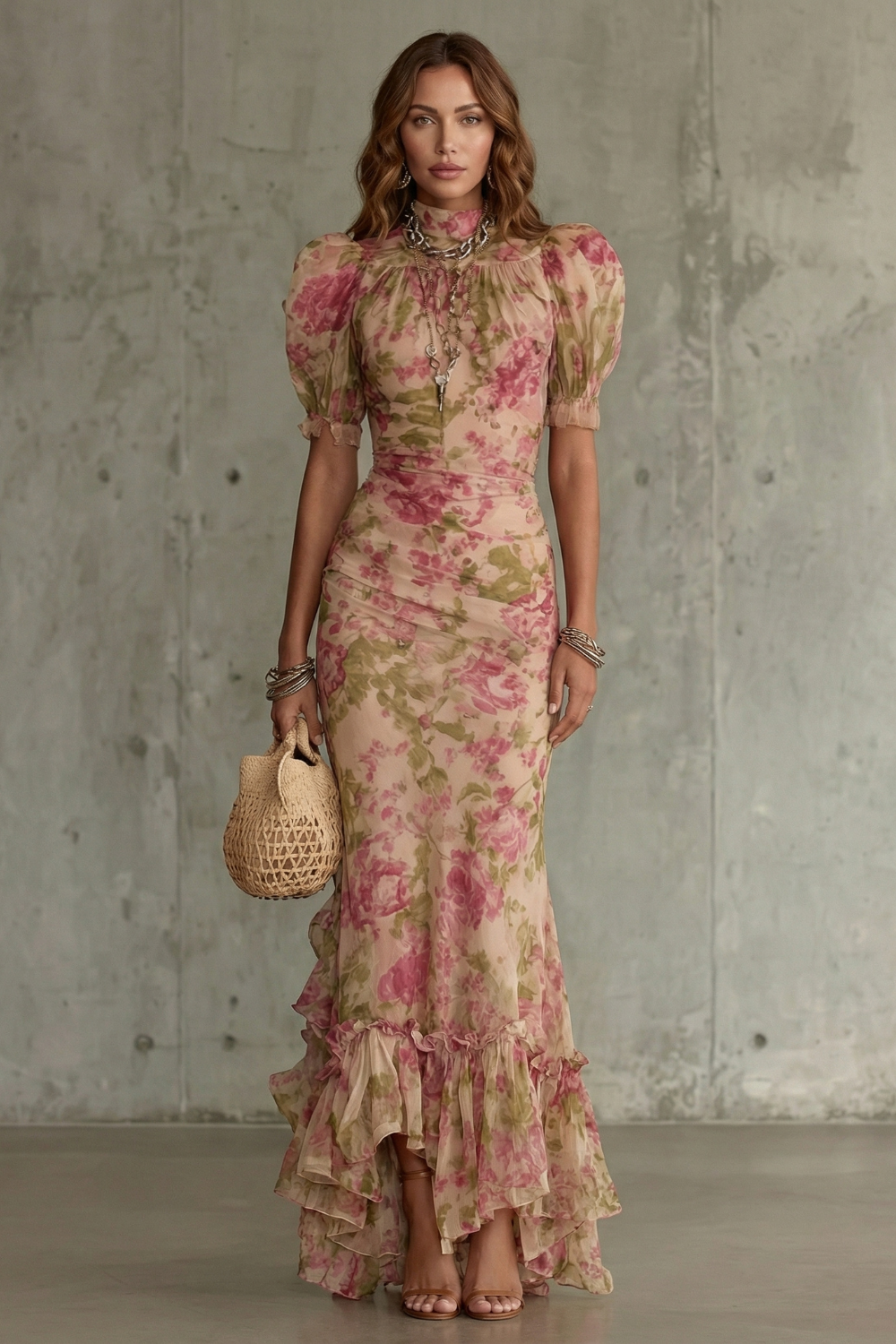 Romantic Floral Silhouette Maxi Dress