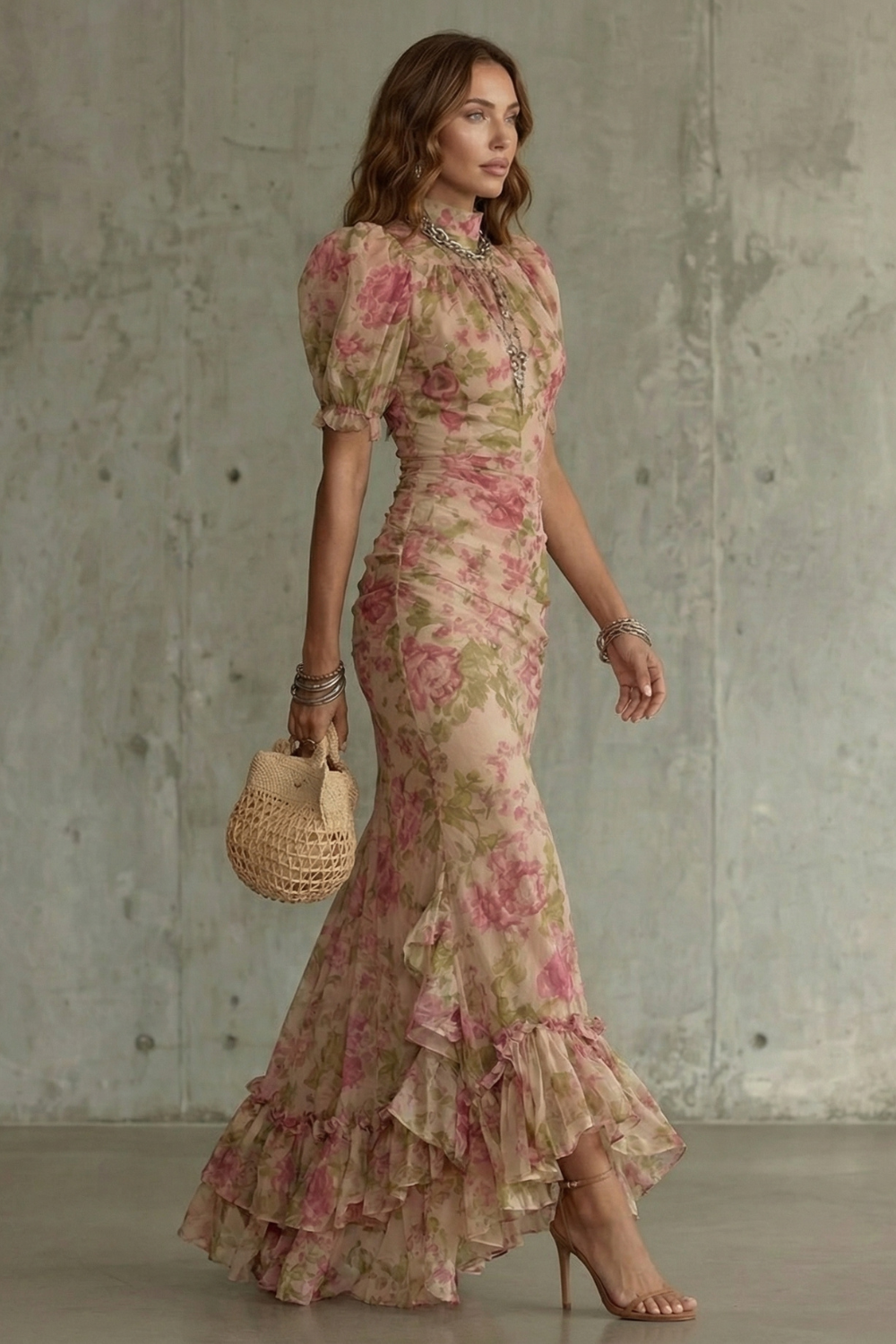 Romantic Floral Silhouette Maxi Dress