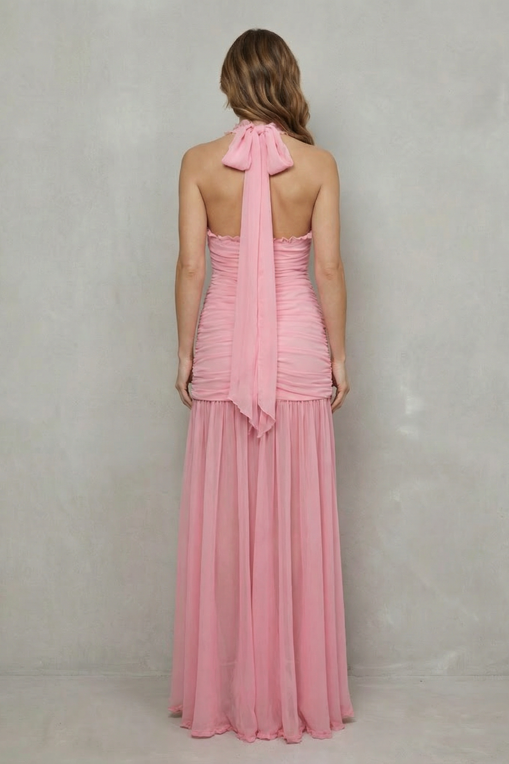 Pleated Mesh Elegance Maxi Dress
