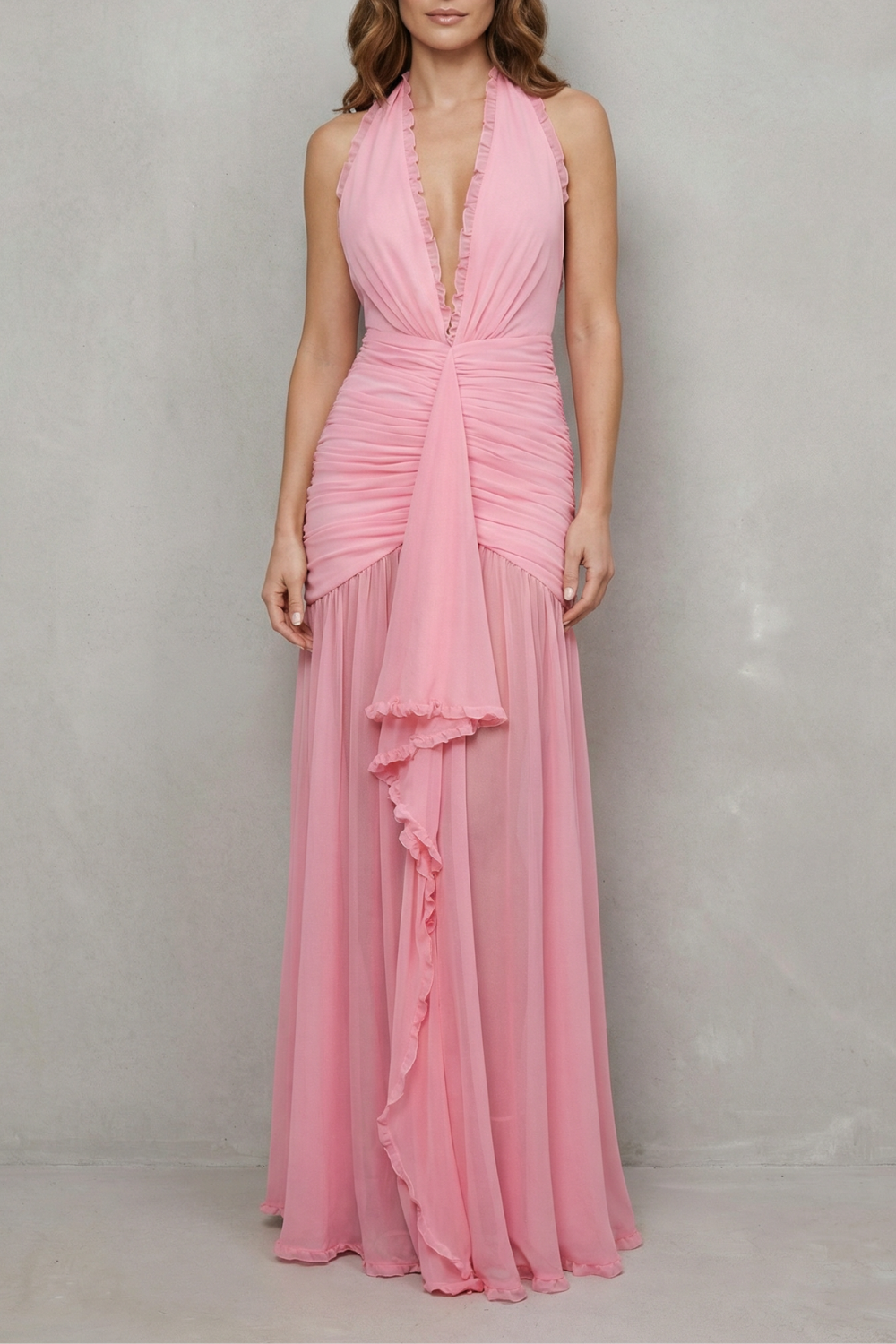 Pleated Mesh Elegance Maxi Dress