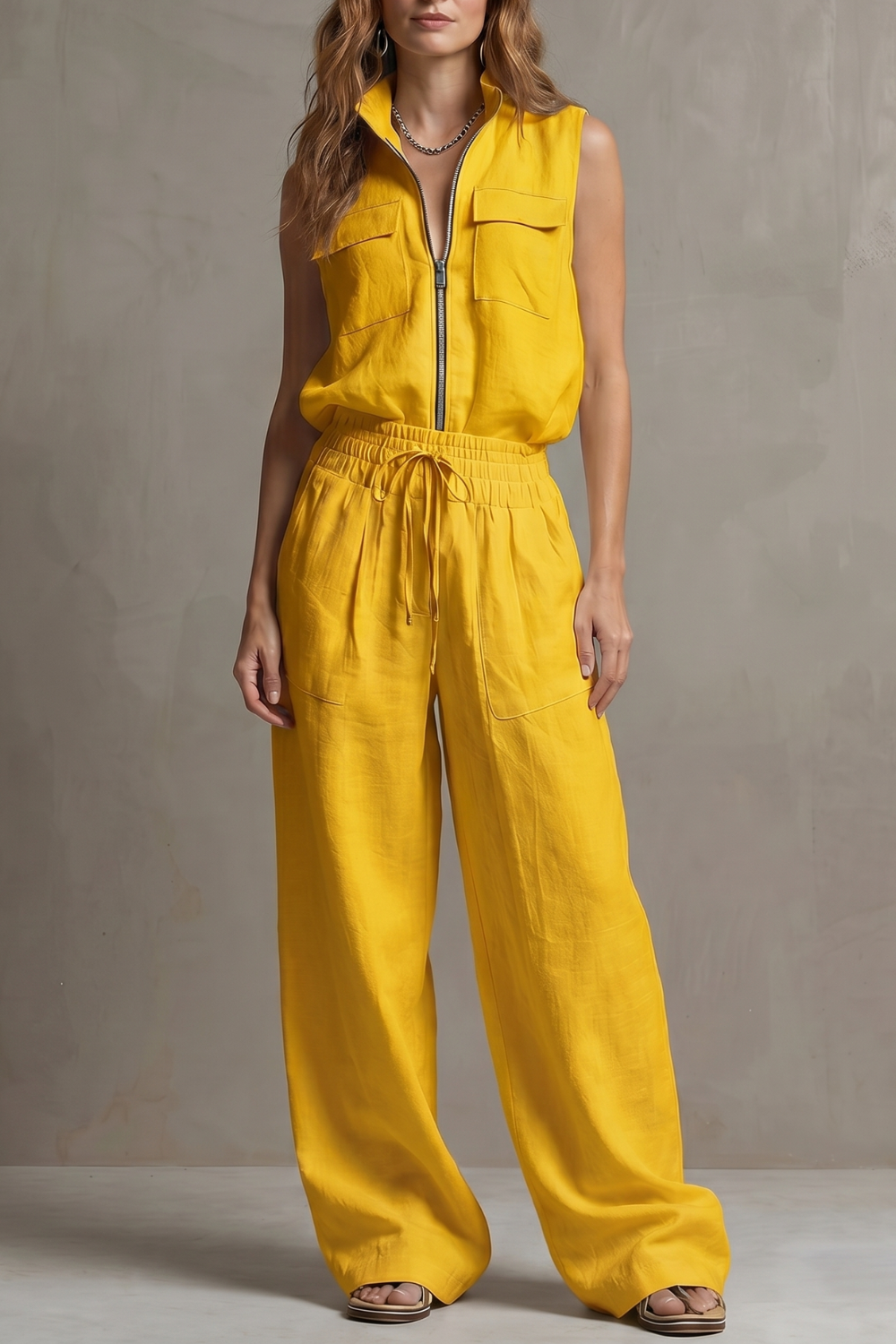 Relaxed Zip-front Elegance Trouser Set