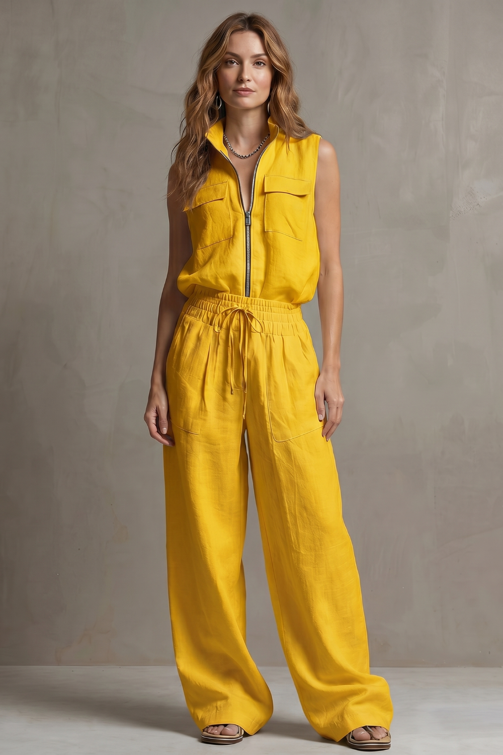 Relaxed Zip-front Elegance Trouser Set