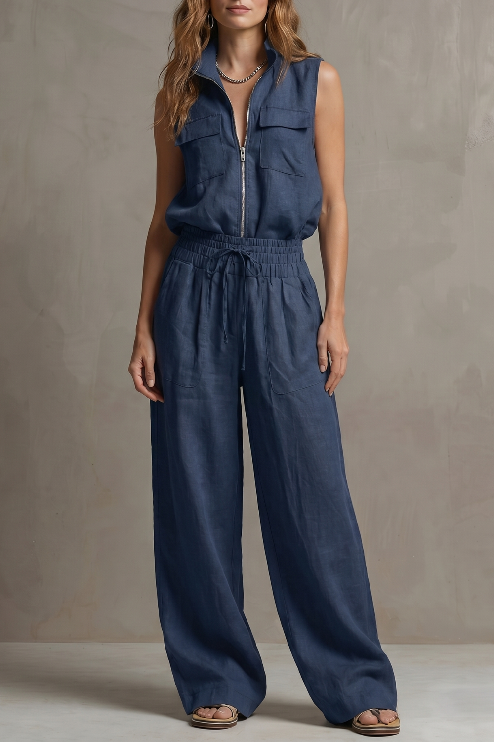 Relaxed Zip-front Elegance Trouser Set