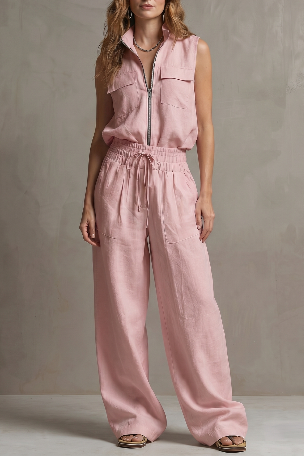 Relaxed Zip-front Elegance Trouser Set