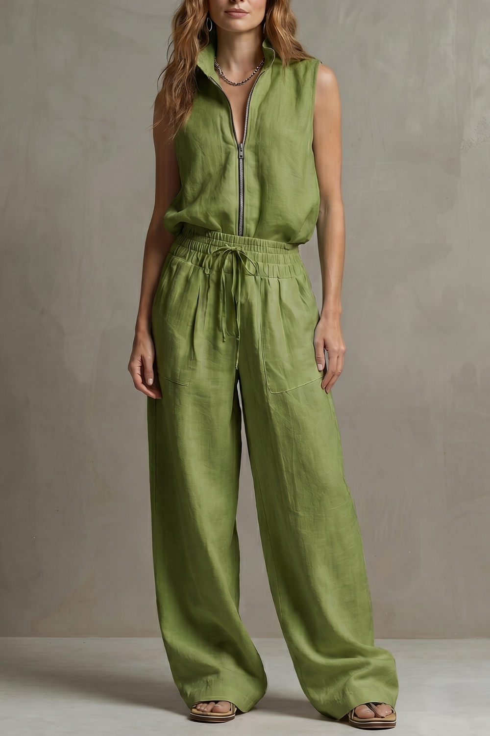 Relaxed Zip-front Elegance Trouser Set