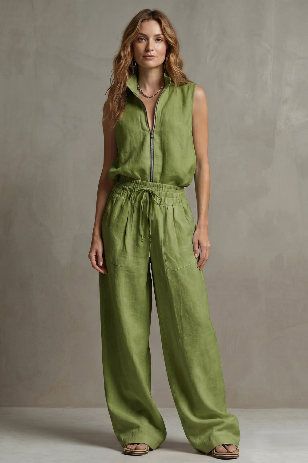Relaxed Zip-front Elegance Trouser Set