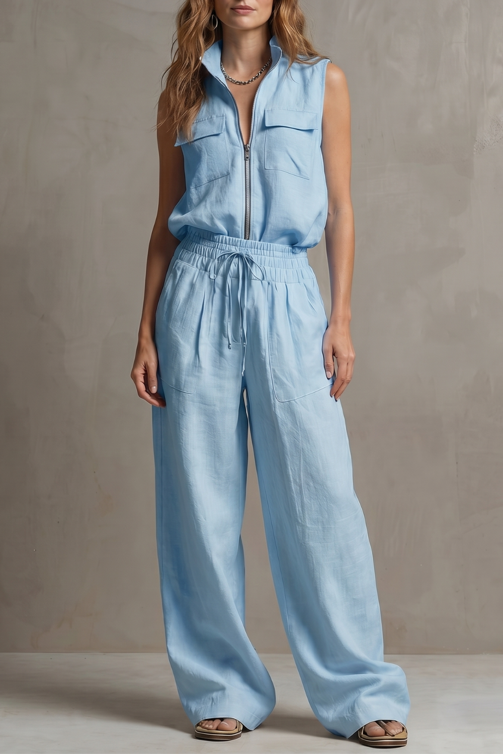 Relaxed Zip-front Elegance Trouser Set