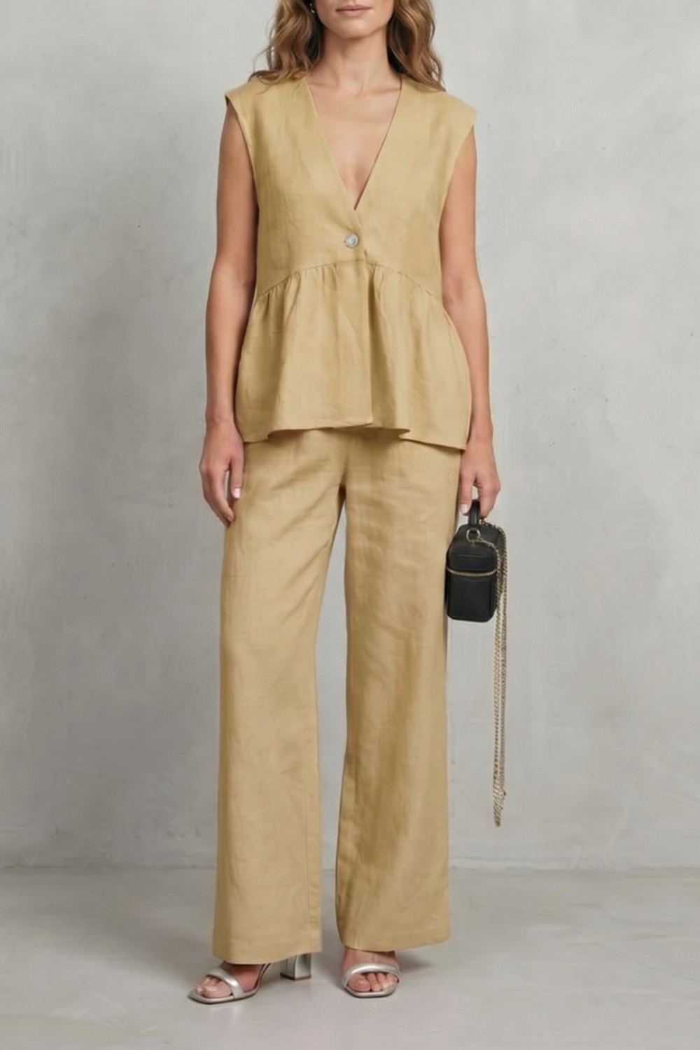 Soft Ruffle Elegance Top And Trouser Set