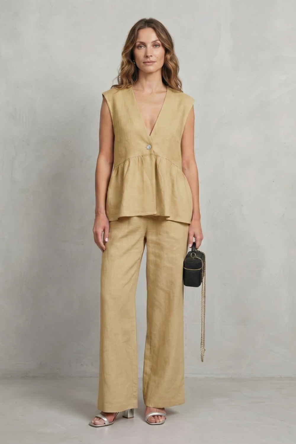 Soft Ruffle Elegance Top And Trouser Set