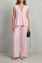 Soft Ruffle Elegance Top And Trouser Set