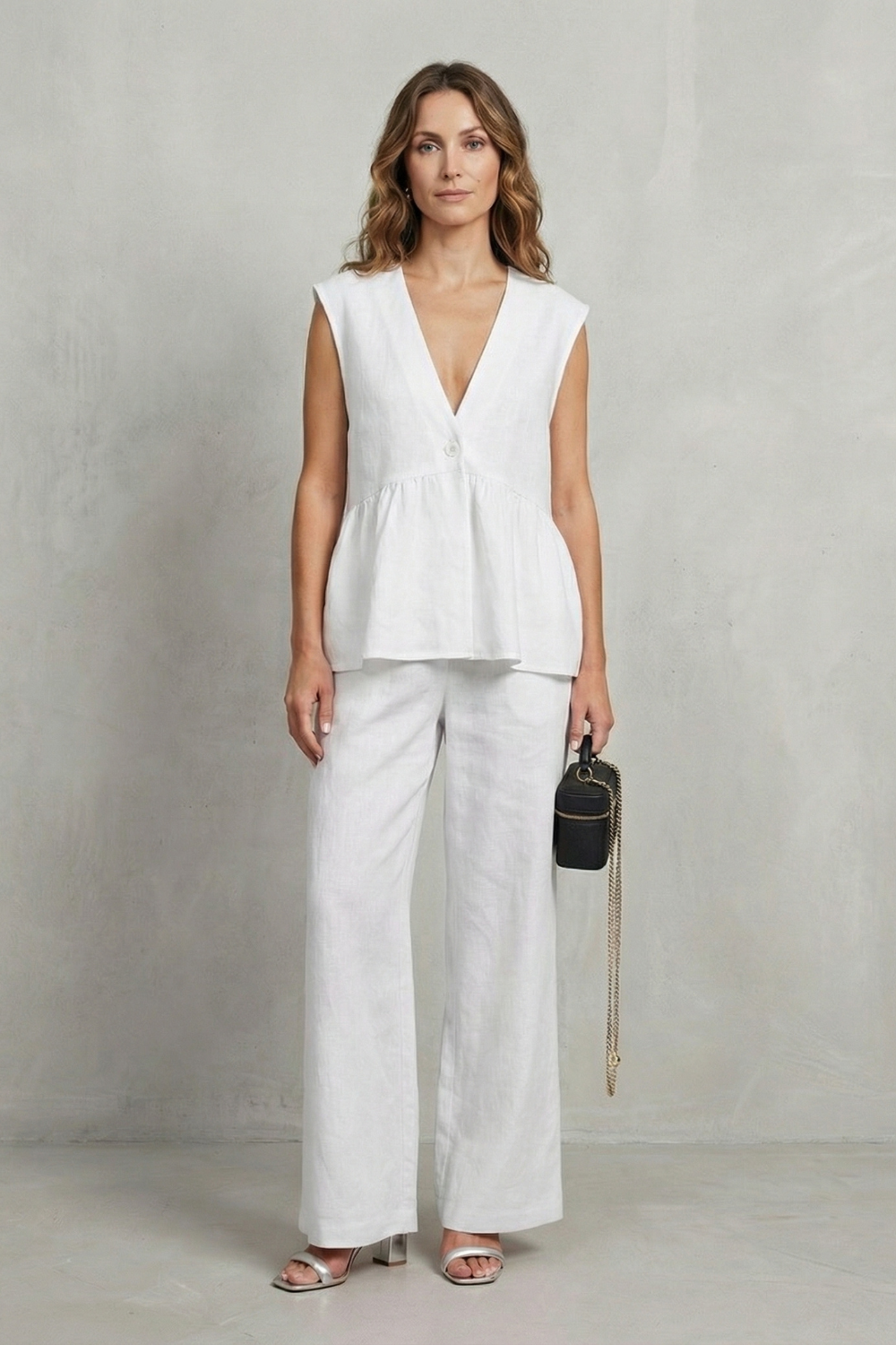 Soft Ruffle Elegance Top And Trouser Set