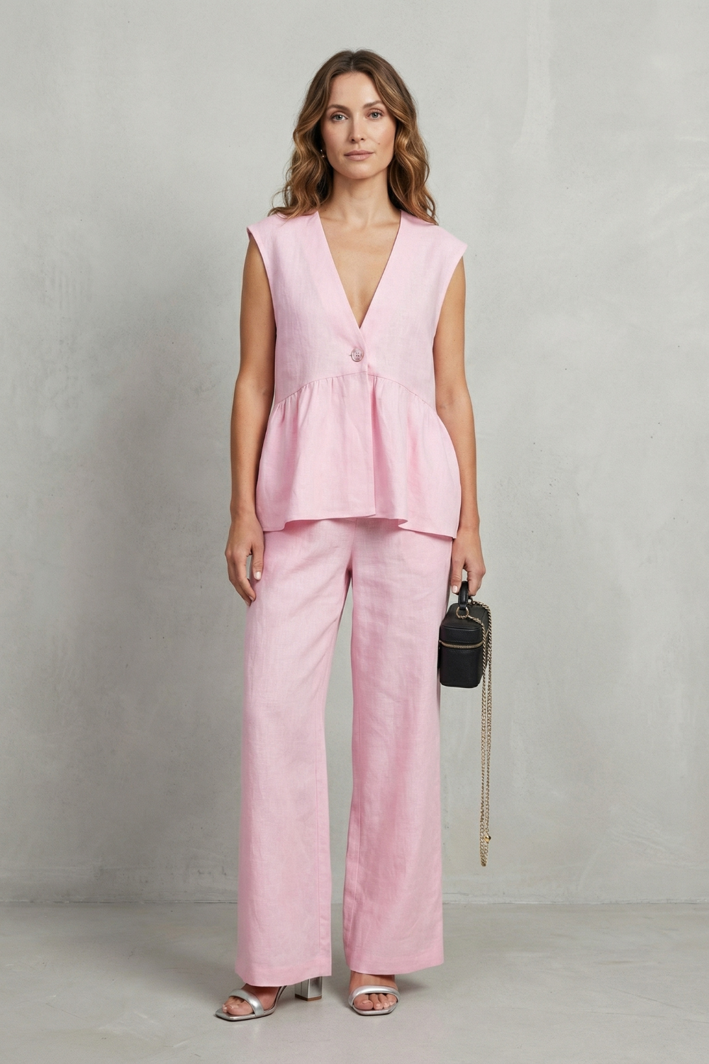 Soft Ruffle Elegance Top And Trouser Set