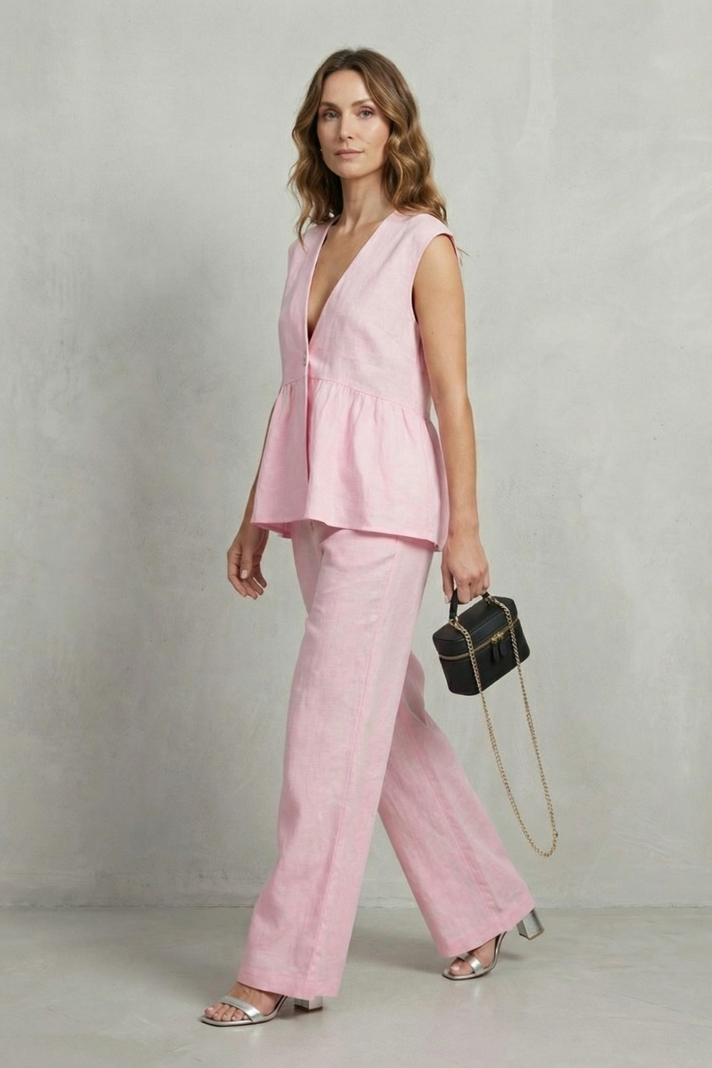 Soft Ruffle Elegance Top And Trouser Set