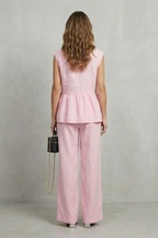 Soft Ruffle Elegance Top And Trouser Set