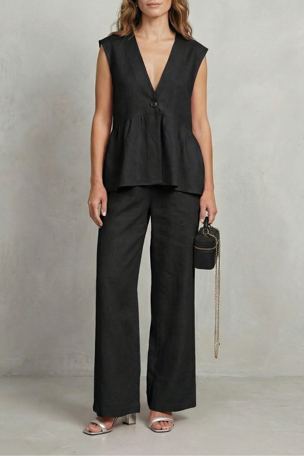 Soft Ruffle Elegance Top And Trouser Set