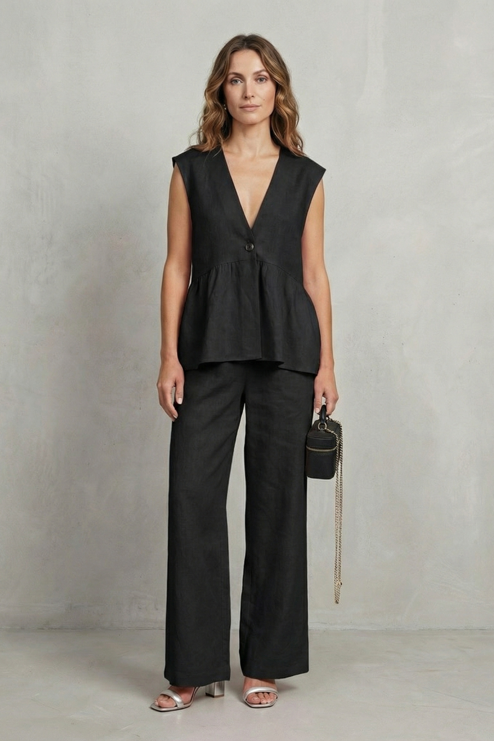 Soft Ruffle Elegance Top And Trouser Set