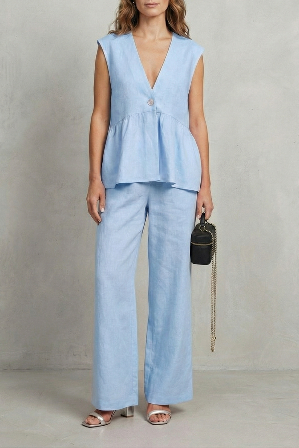 Soft Ruffle Elegance Top And Trouser Set