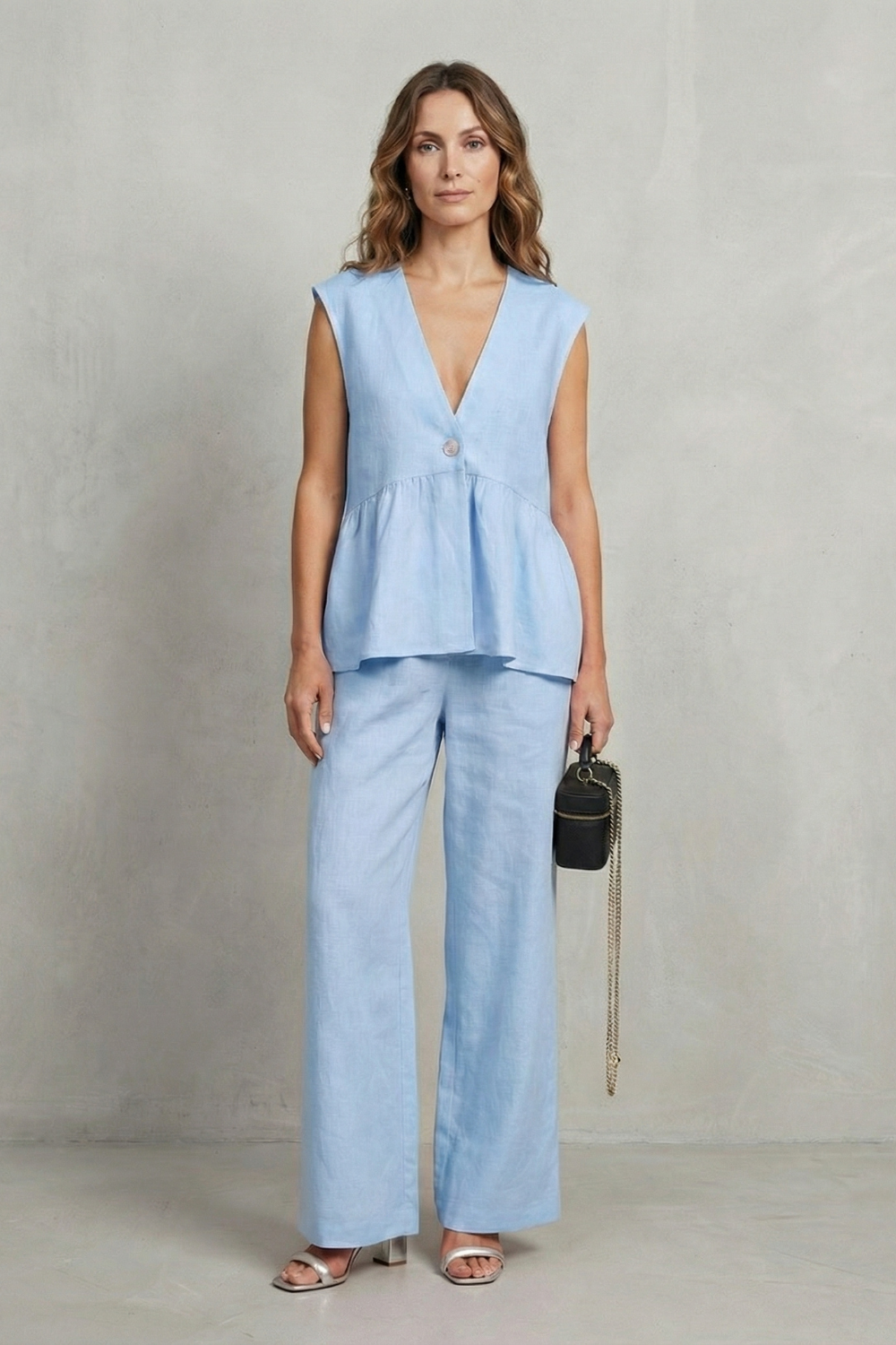 Soft Ruffle Elegance Top And Trouser Set