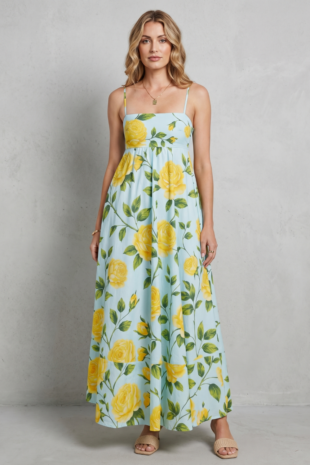 Square Neck Floral Charm Maxi Dress